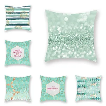 

45*45cm 2019 New Mint Green Geometric Sofa Cushion Cover Peach Skin Velvet Pillow Case For Car Chair Seat Home Decorative