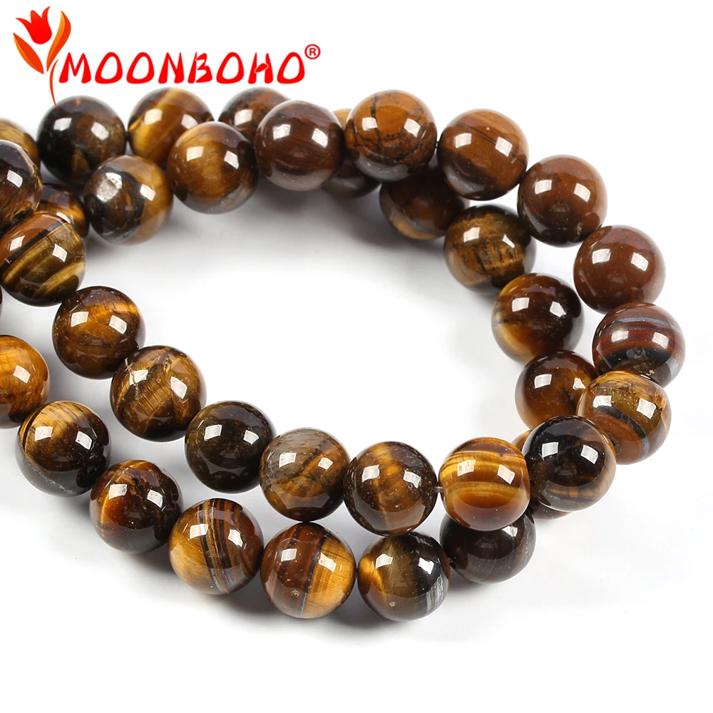 MOONBOHO круглые бусины из коричневого золота с натуральным камнем и тигровым глазом