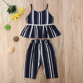 

Girls Sets Kids Baby Girl 2Pcs Striped Summer Outfits Suspender Sleeveless Casual Tops Pants Clothes