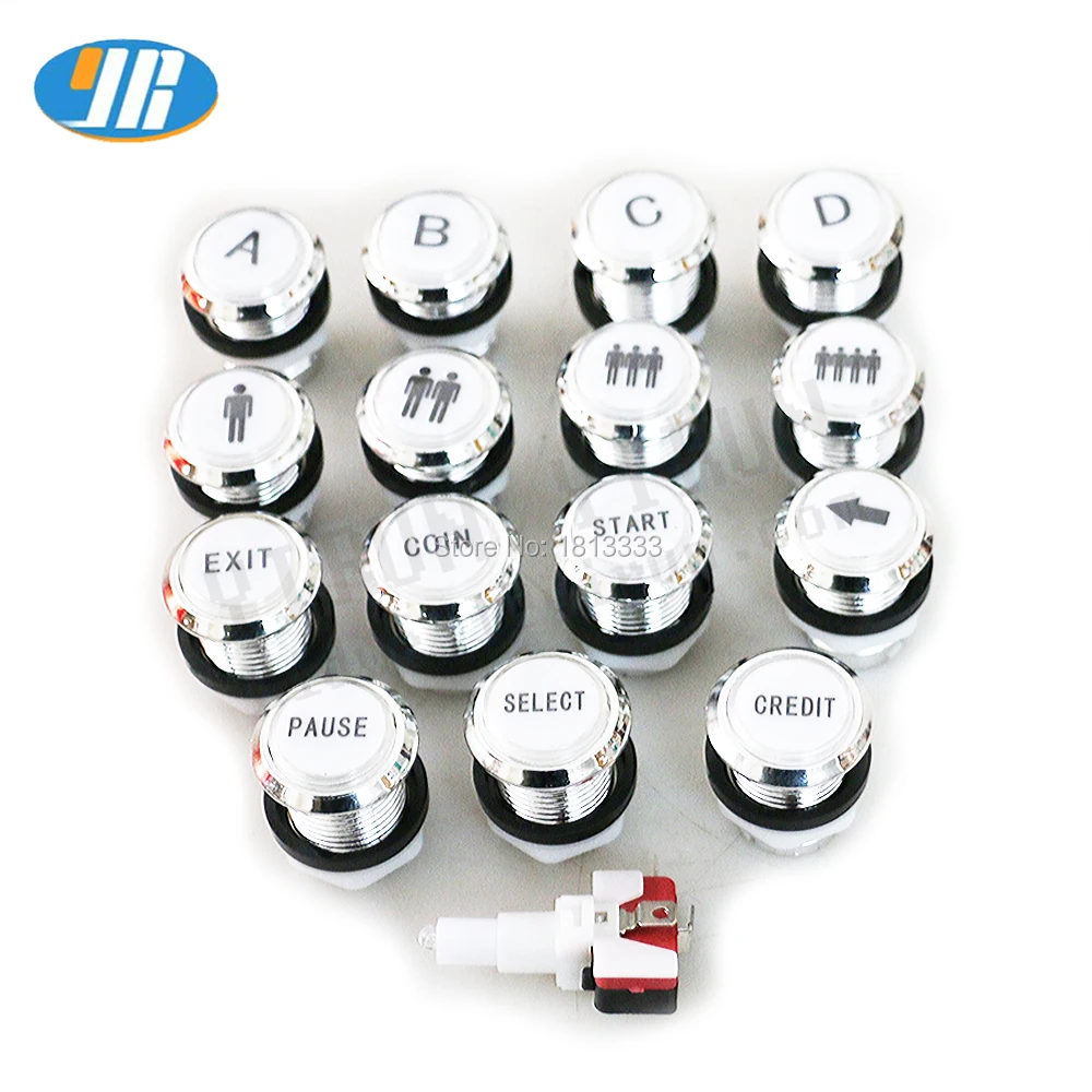 

Arcade CHROME Plated Silver 12v illuminated Push Button With Micro Switch LED Lamp COIN START SELECT CREDIT PAUSE EXIT A B C D