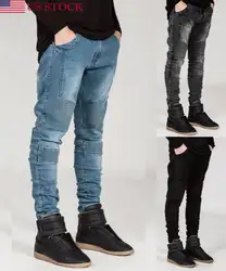 3 стиля плиссированные полосы мужские s джинсы 2019 Новая мода Slin узкие мужские байкерские джинсы разрушенные потертые Fit рваные хип-хоп