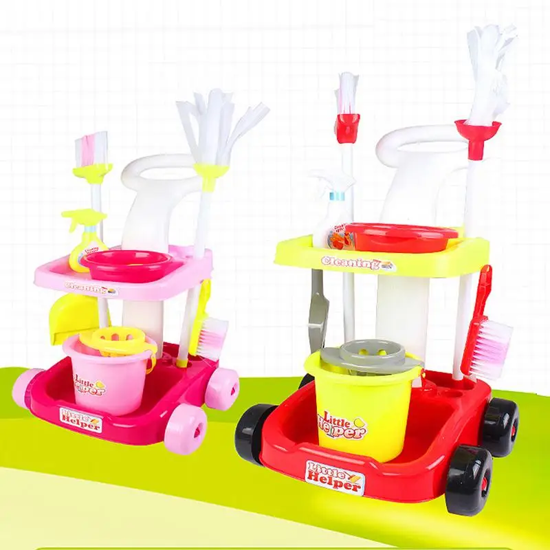 

Educational Simulation Cleaning Tool Set Vacuum Cleaner Bucket Housekeeper Cleaning Trolley Toy for Children