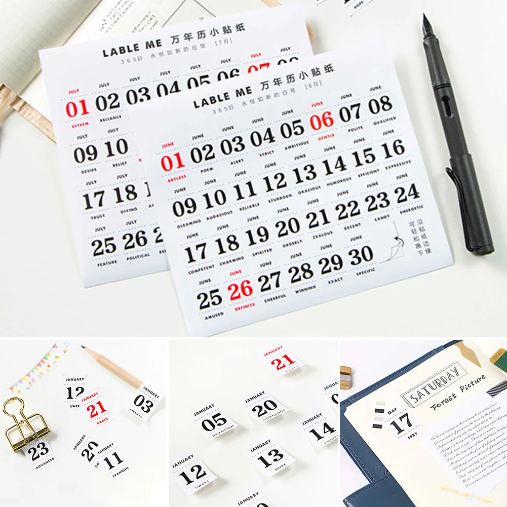 12 листов вечный календарь этикетки бумага самоклеющиеся дома даты маленькие наклейки для блокнота журнал украшения Памятка напоминание