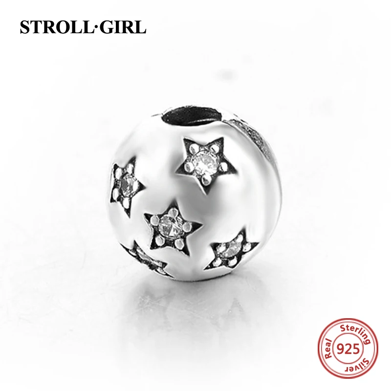 

Strollgirl 925 Sterling Silver stars clip charms beads with clear CZ Fit Authentic European Bracelet DIY fashion Jewelry gift