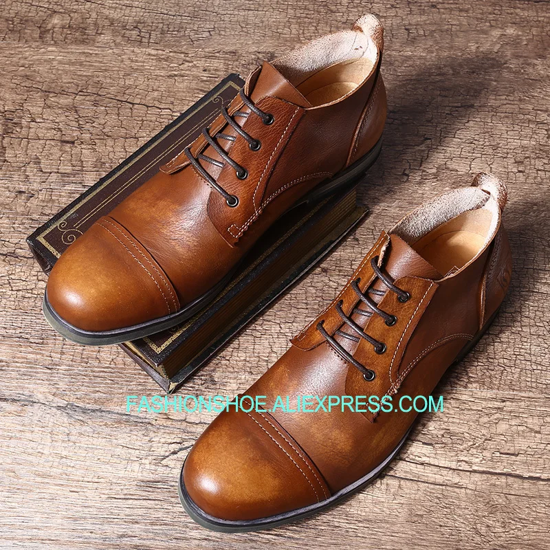 Retro Style Carved Brogue Shoes Cow leather Flat Lace Male Derby Shoes New 2018 Men Oxfords