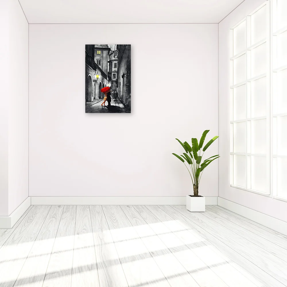 

Print Wall Art Romance Couple Rain Day Street Landscape Poster Oil Painting on Canvas Modern Wall Picture For Living Room