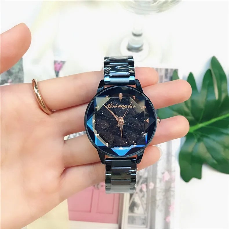 Beste Luxe Crystal Star Sky vrouwen Horloge Goud Stalen Riem Water Diamant Dail Armband Horloge Polygon Gift Klok