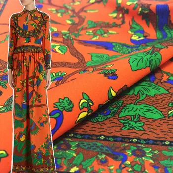 

Spring and summer new bird Phoenix print fabric polyester fashion printing fabric catwalk show diy skirt children's cloth