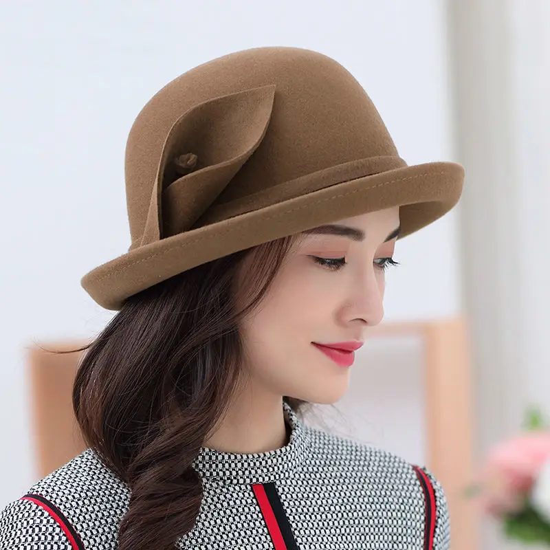 2019 Lady Banquet Chic Flower Fedora Hats Lady Autumn Top Quality 100