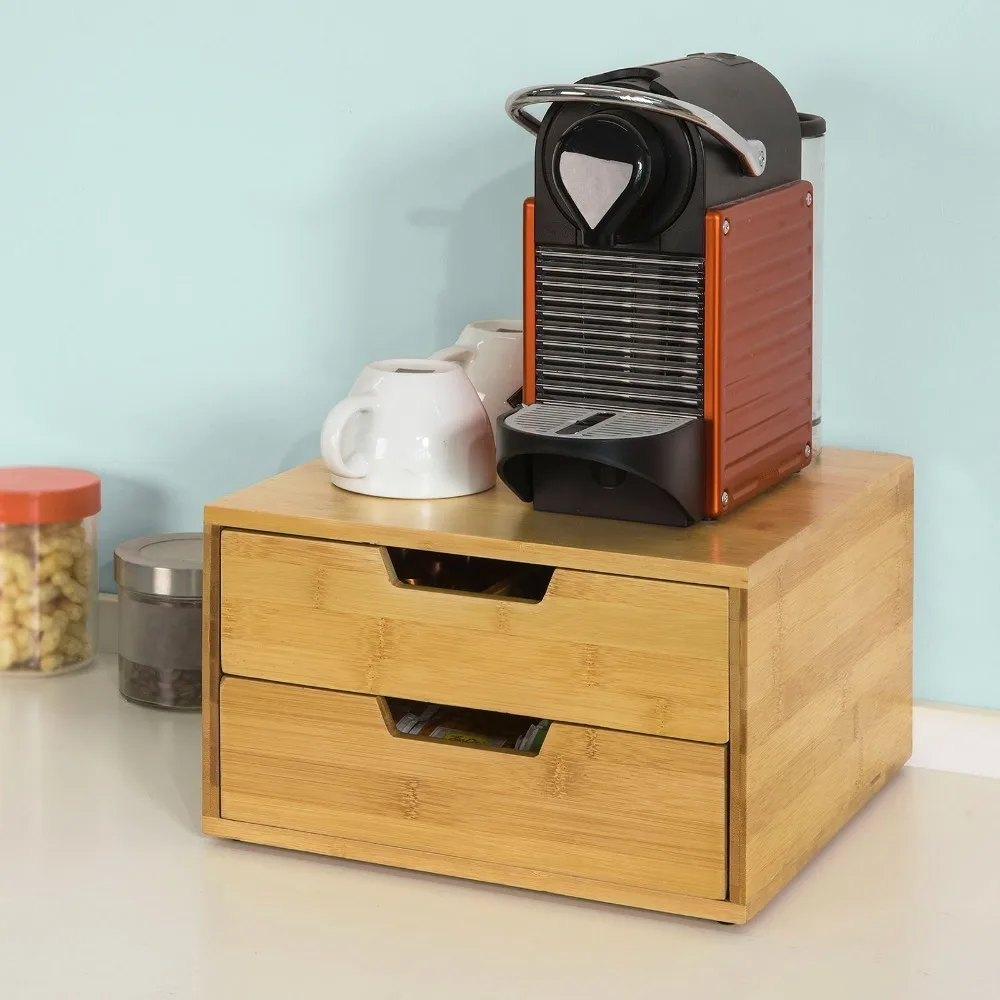 Bamboo Coffee Pod Capsule Teabags Box Holder Coffee Machine Stand