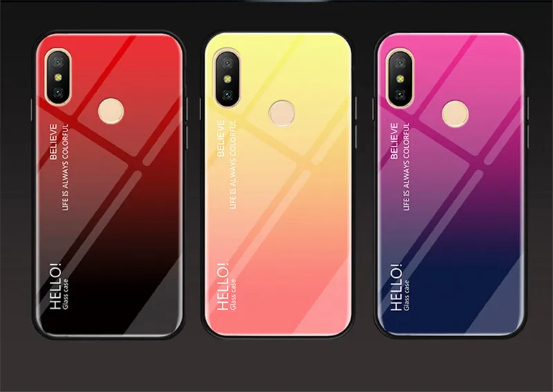 Чехол для Redmi 6 Pro с градиентом Аврора закаленное стекло задняя крышка Xiaomi Redmi6Pro 6Pro
