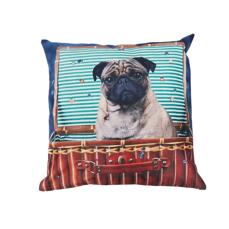 

Printed Dog Pug Linen Throw Pillow Case - 4