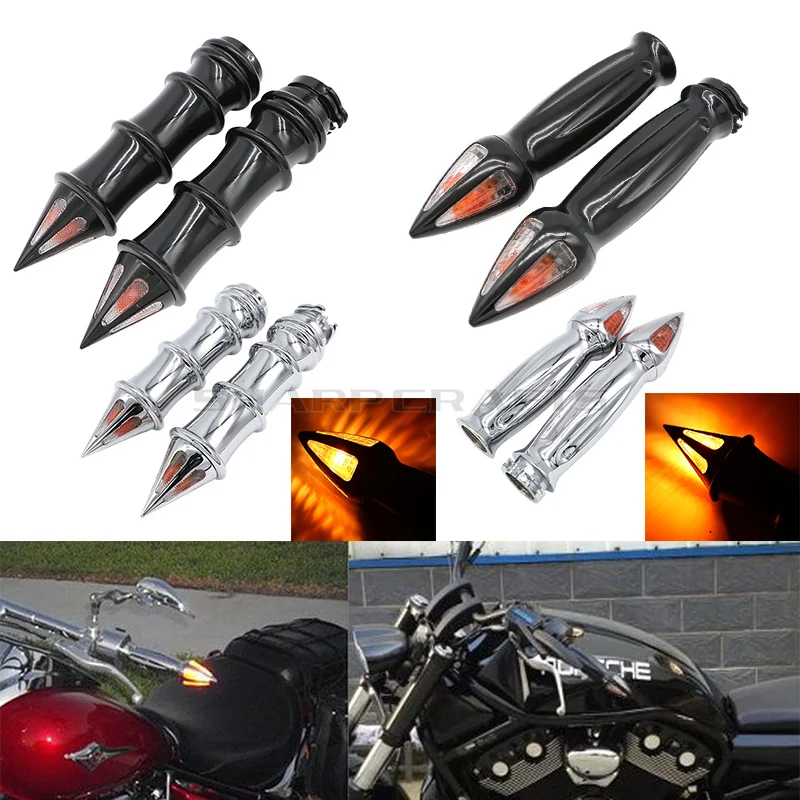 

1" 25mm Or 7/8'' 22mm Handlebars LED Turn Signal Light End Hand Grips For Harley Honda Suzuki Kawasaki Yamaha Custom Chopper