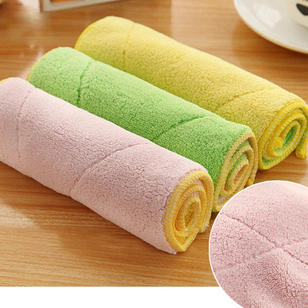 

Double-faced Fiber Absorb Water Dish Towel Grease Proof Cleaning Cloth Kitchen Helper