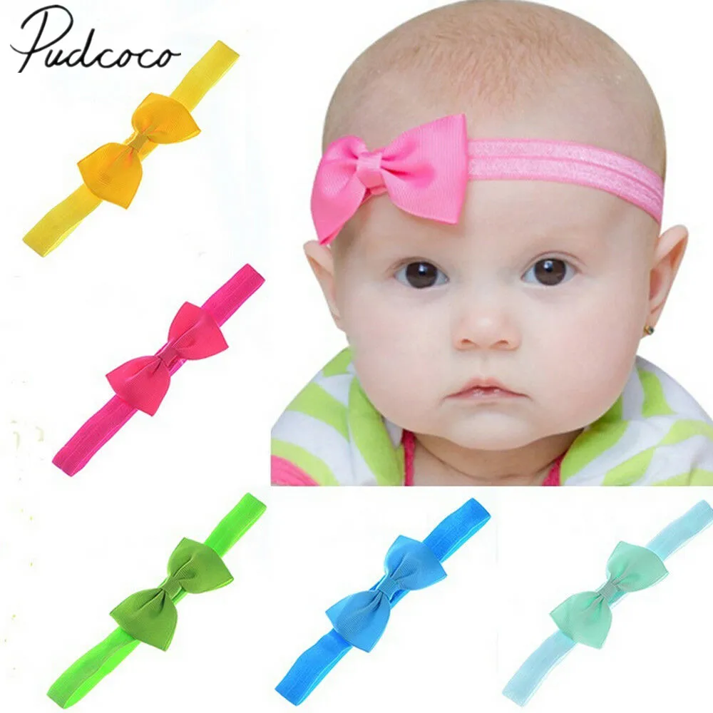

2019 Brand New Baby Kids Girl's Fashion Mini Ribbon Elastic Hair Bow Headbands Band Accessories Solid Candy Color Hair band Gift