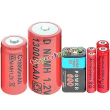 2x AA 3000mAh+ 2x AAA 1800mAh аккумуляторная батарея+ 1x9 V 600mAh батарея+ 2x D размер батареи+ 2x C размер Ni-MH