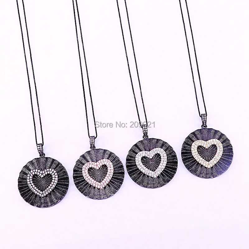 

5Pcs Metal Copper Cz Round Pendant/Charm, Micro Pave Zircon Heart Jewelry Pendant for Women Necklace
