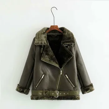 

Women Moto Biker Leather Jacket Casual Long Sleeve Fake Lamb Wool winter Jaqueta Feminina Ladies Loose Black Coat Punk Q025