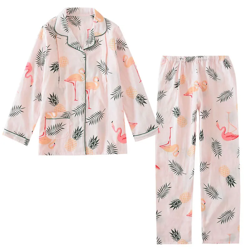 

women cotton gauze feeding clothes pregnant Long sleeve Flamingo women pijama home clothing pajamas maternity lactating clothes
