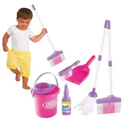 Детские ролевые игрушки для уборки, набор для уборки, розовая Метла/швабра/ведро/совок/щетка для чистки