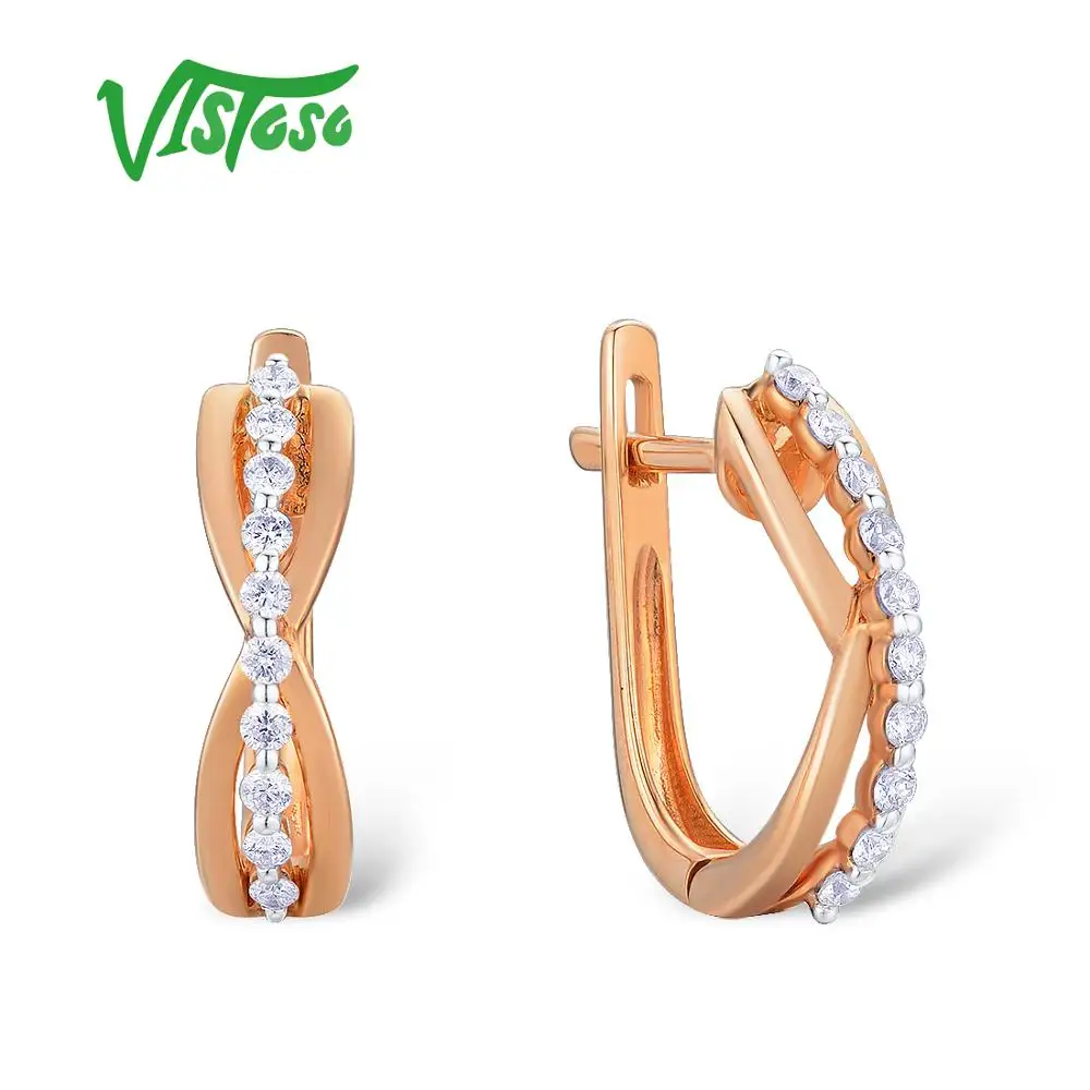 VISTOSO золотые серьги для женщин 14K 585 розовое золото сверкающие роскошные