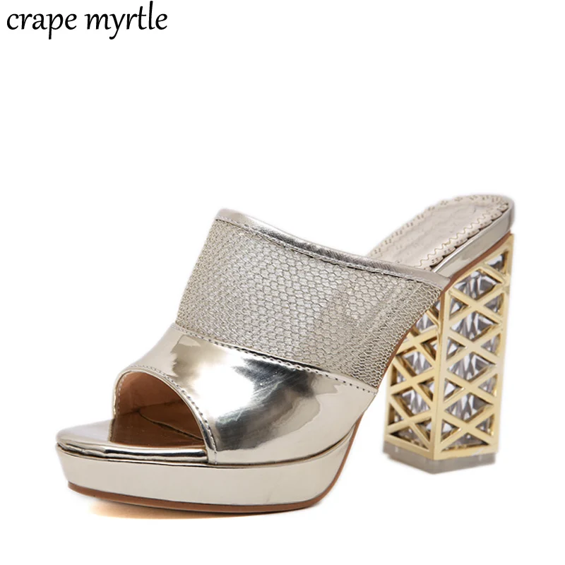 

Bling shoes Sandals Summer Open Toe Slippers women beach slippers Chunky High Heels Shoes Women 2019 new women slides YMA758
