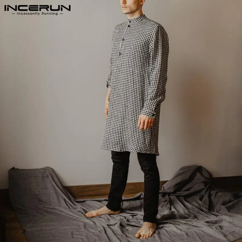 

2019 Men Shirt Dress Indian Striped Long Sleeve Casual Men Tops Islamic Muslim Arab Kaftan Long Shirt Pajamas Camisa