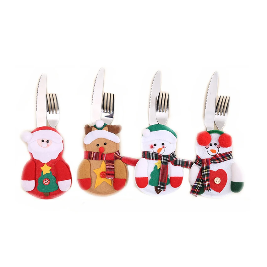 Шт. 4 шт. милые сумка для посуды Санта Клаус Снеговик Лось стиль ножи для шашлыков вилы карман Рождество Новый год посуда Кухня украшения