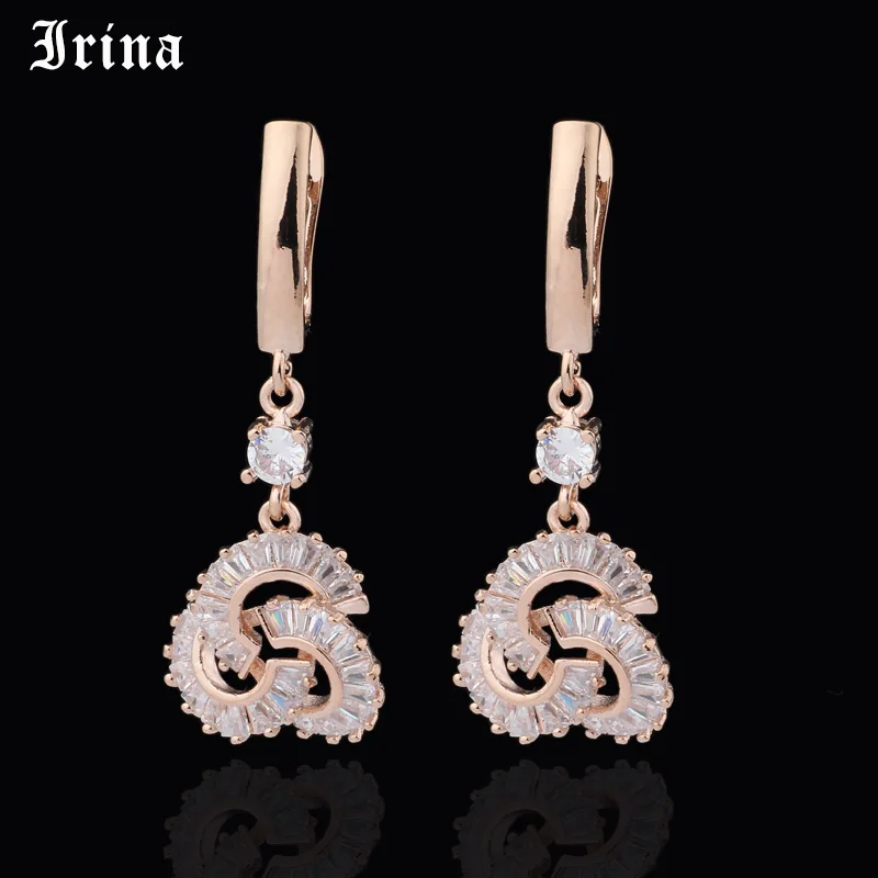 

Irina 585 Romantic Bridal Wedding Accessories Jewelry Exquisite Cubic Zircon Dangle Drop Earrings With Rose Gold Color