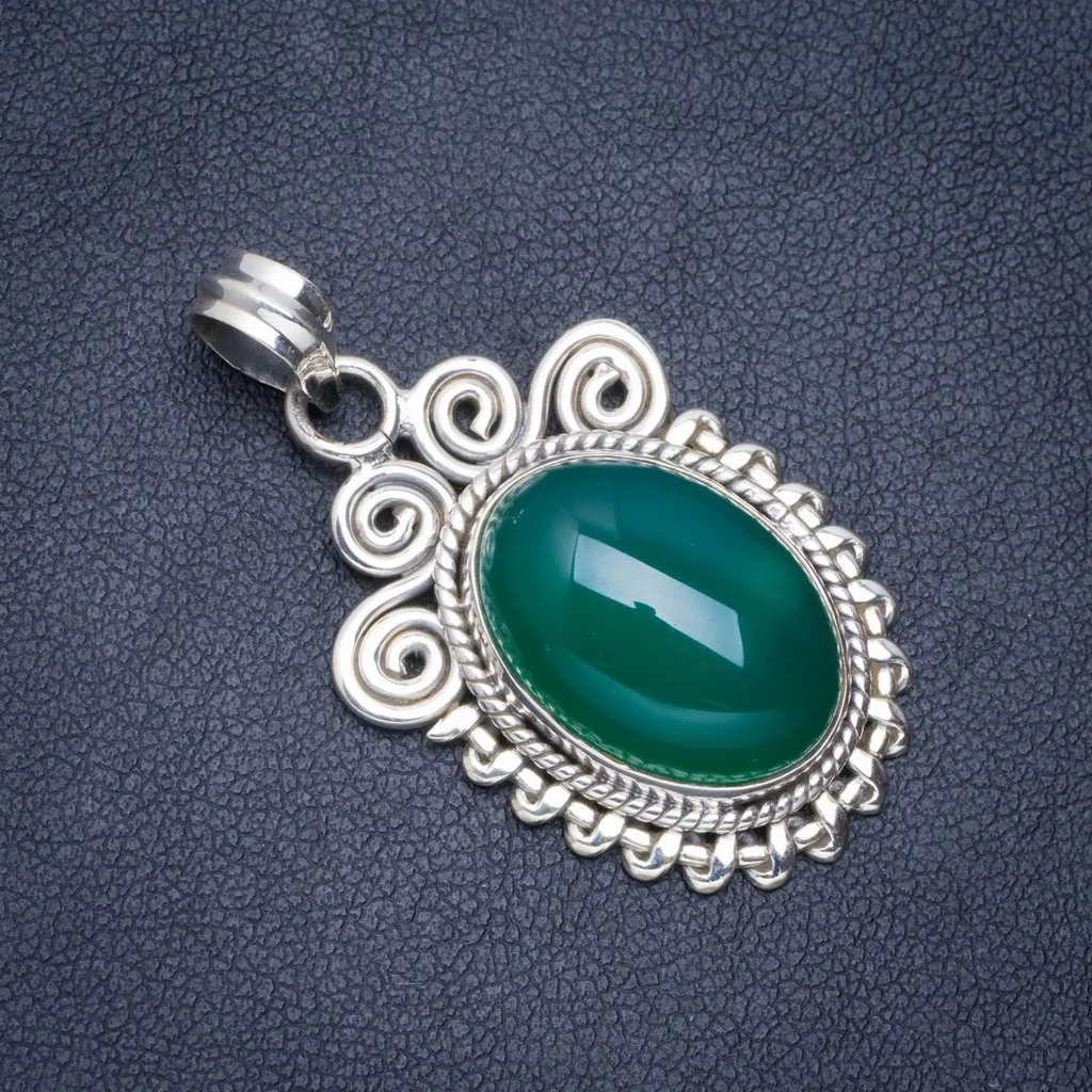

Natural Chrysoprase Handmade Unique 925 Sterling Silver Pendant 1.5" A0428