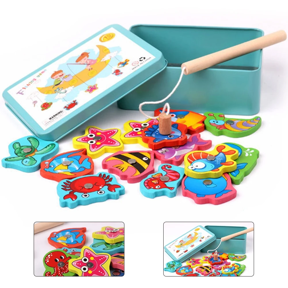

Baby Digital Beads Wood Fishing Game Toys Set Marine Biological Congnition Magnetic Fishing Set Toys For Kids Gifts