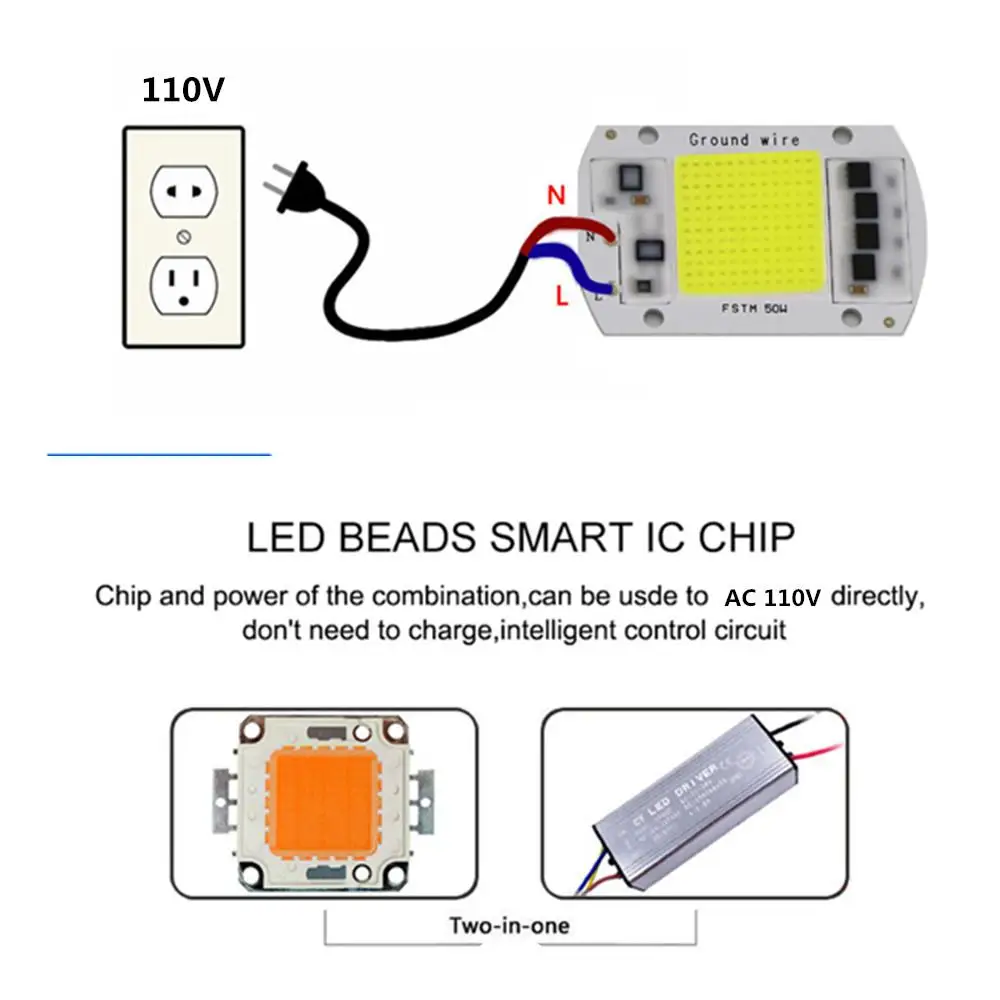 Smart IC драйвер светодиодный Лампа COB чипы 15 Вт 20 30 50 Светодиодный прожектор 110/220V