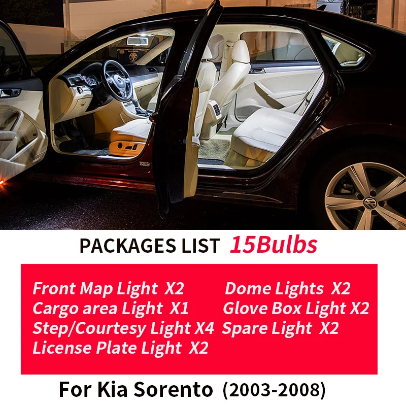 14pcs Car Accessories White Interior Led Light Bulbs Package Kit For 2003 2008 Kia Sorento T10 31mm 39mm Map Dome Trunk Lamp Signal Lamp Aliexpress [ 800 x 800 Pixel ]