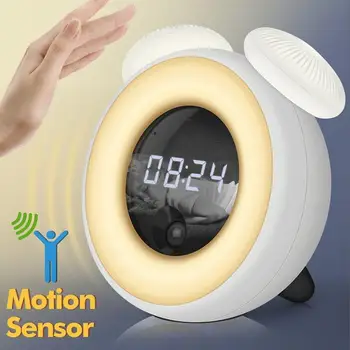 

AUGKUN Snooze Alarm Clock Night Light Intelligent Sensor Mushroom Shaped LED Bedside Lamp with Digital Alarm Clocks