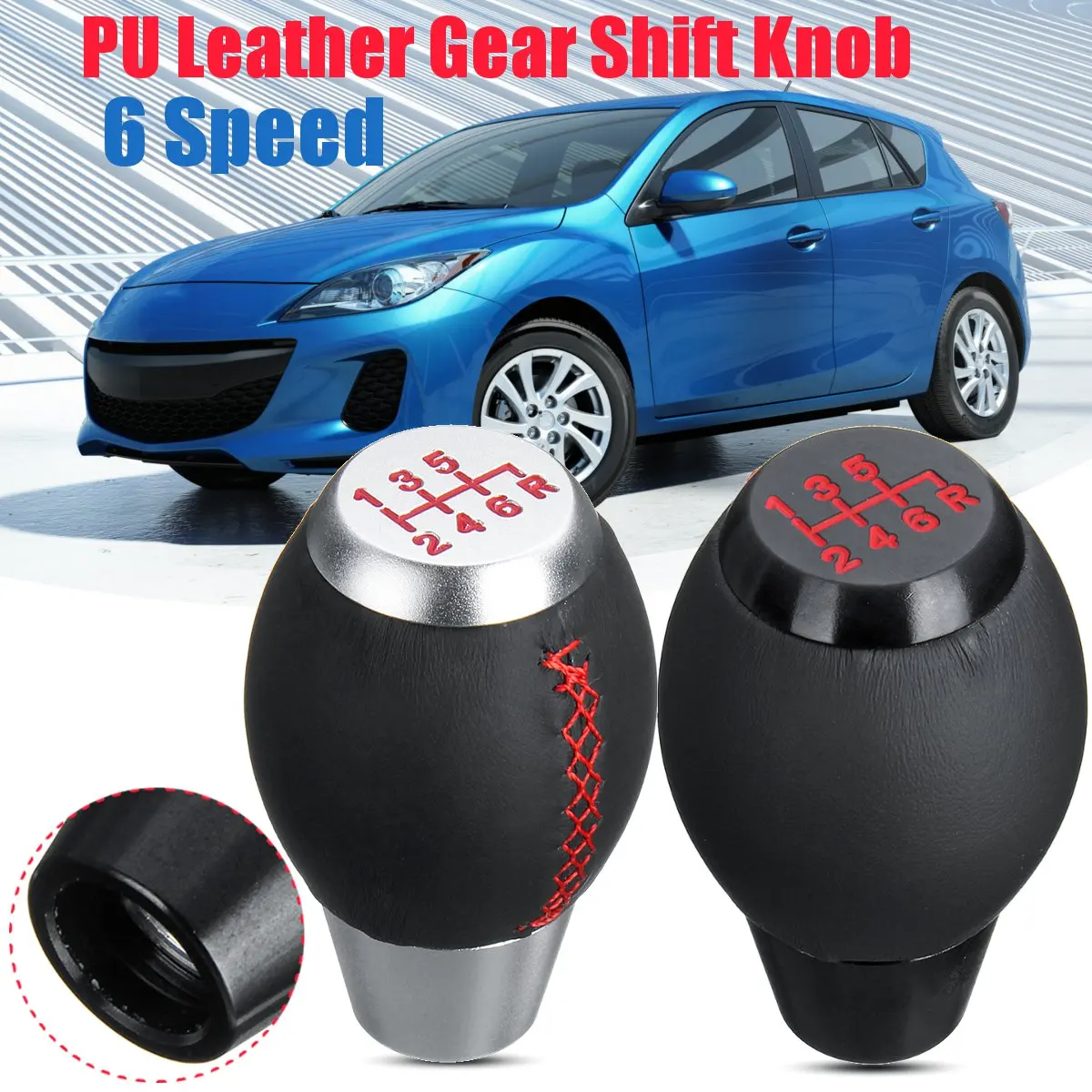 M10x1.25 Front Gear Shift Knob Universal 6 Speed PU Leather Gear Shift
