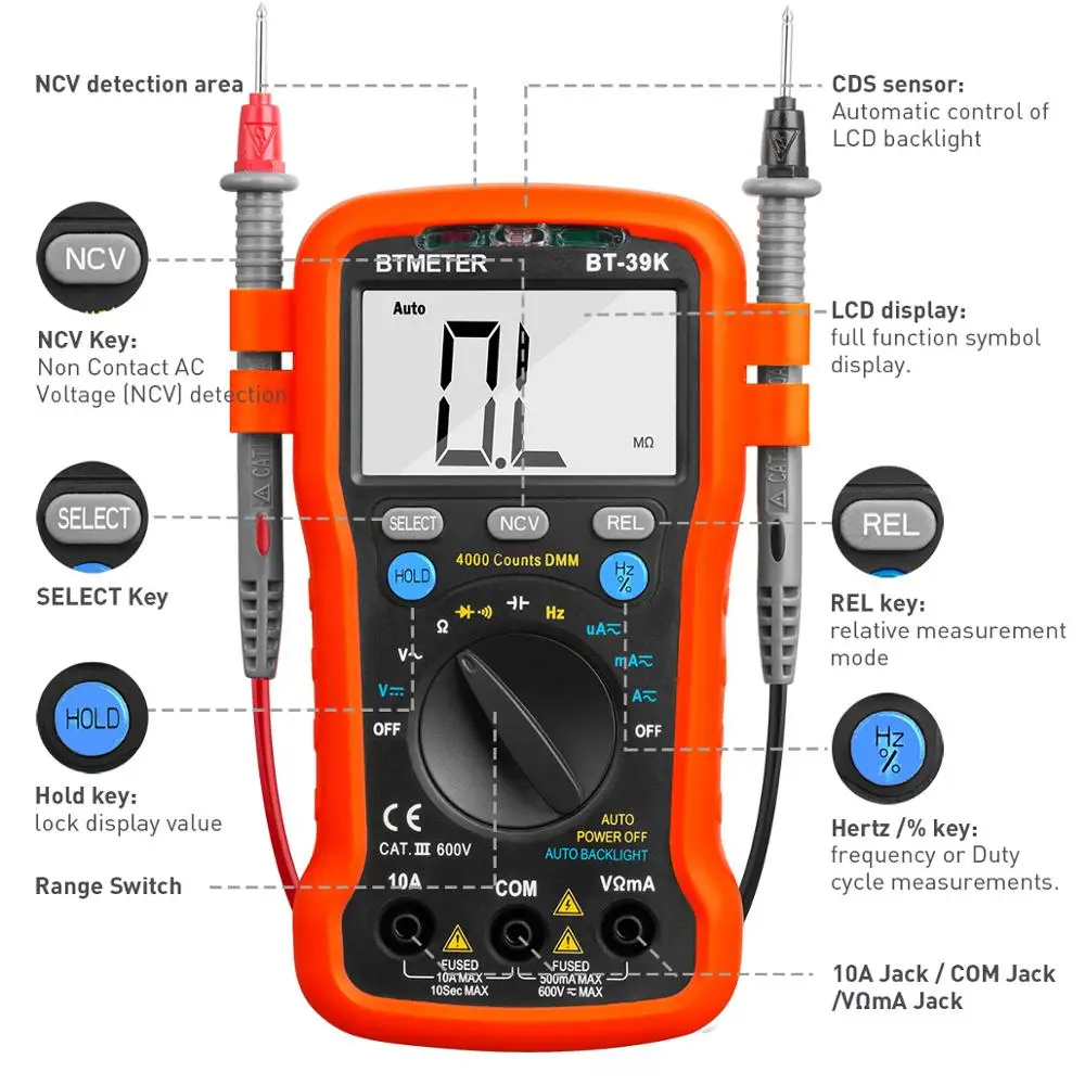 BTMETER BT 39K мультиметр Авто Диапазон Цифровой Avometer Универсальный измеритель 4000