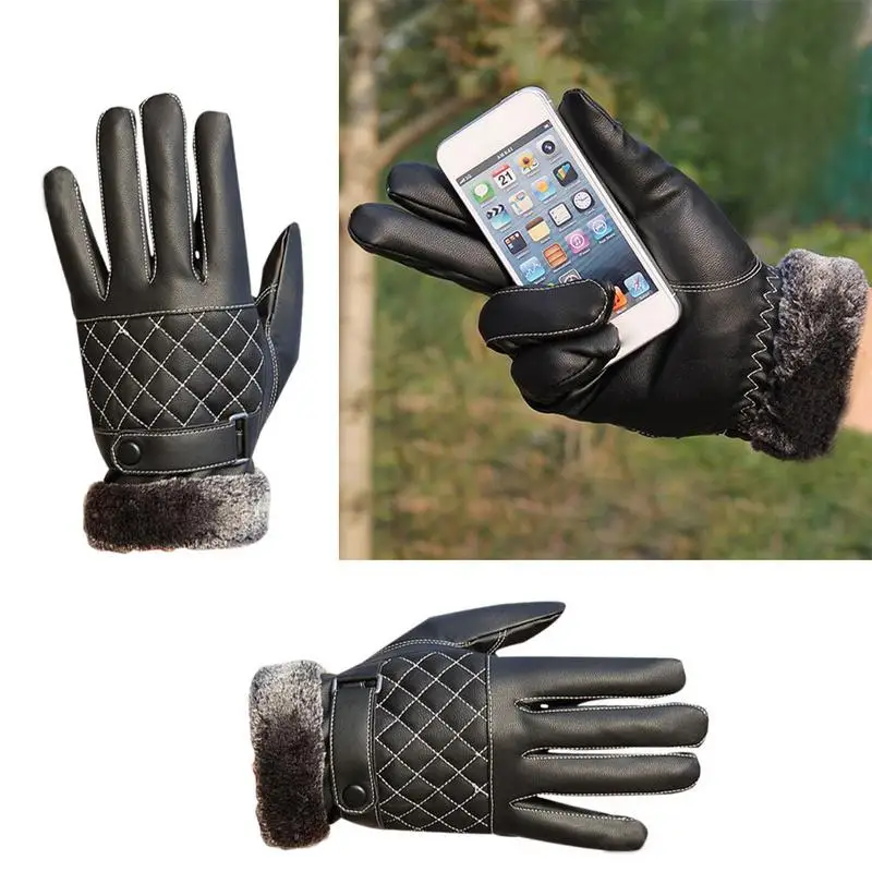 Winter Cold-Proof Keep Warm Gloves For Men - Velvet Bike Windproof Gloves - Wash PU Leather Touch Screen Mobile Phone Gloves Winter Cold-Proof Keep Warm Gloves For Men - Velvet Bike Windproof Gloves - Wash PU Leather Touch Screen Mobile Phone Gloves