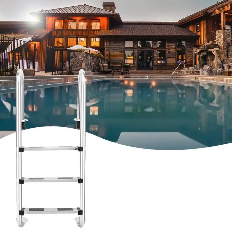 

132/157cm Height 3/4 Step Stainless Steel Ladder In-Ground Swimming Pool Equipment Anti Skid Ladder Suit