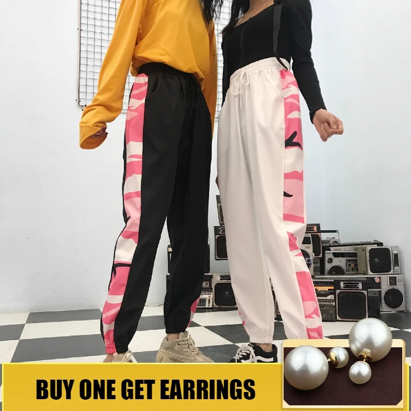 

HOUZHOU Student Loose Sweatpants Jogger Mujer Hip Hop Harajuku Streetwear Harem Pencil Pants Women Patchwork Camouflage Print