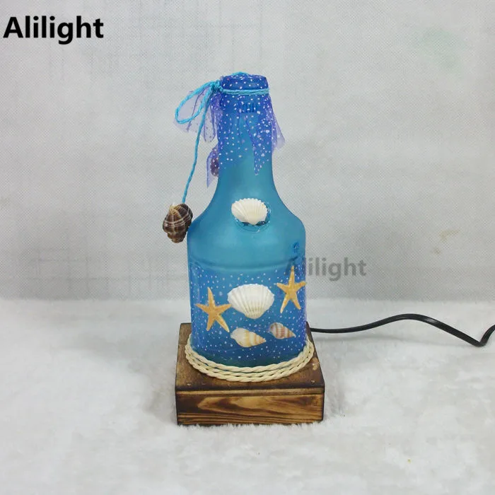 

Bedside Desk Light Glass Crystal Table Lamp Bedroom Bottle Romantic Marine Style Birthday Present Table Light Home Decor Fixture