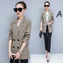 #0711 New 2019 Double Breasted Plaid Blazer Women Long Sleeve Slim Fit Office Jacket Blazer Feminino Office Suit Lady Outerwear #0711 New 2019 Double Breasted Plaid Blazer Women Long Sleeve Slim Fit Office Jacket Blazer Feminino Office Suit Lady Outerwear