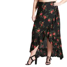 Большие размеры западный стиль модный принт Флористический с высокой талией 3XL-7XL большой размер оверсайз Женская Повседневная Длинная женская Асимметричная юбка