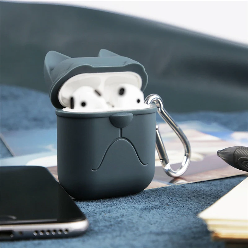 

DOITOP Soft Silicone Cover For Apple Airpods Case Shockproof Cute Bulldog Protector Cases For Apple Airpods Coque With Hook