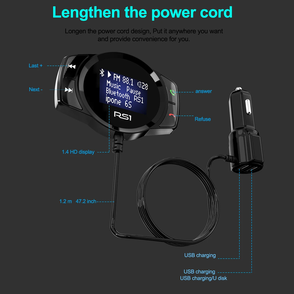 

Bluetooth FM Modulator Car MP3 Player Handsfree Dual USB 3.1A Quick Charger FM Transmitter for iPhone X
