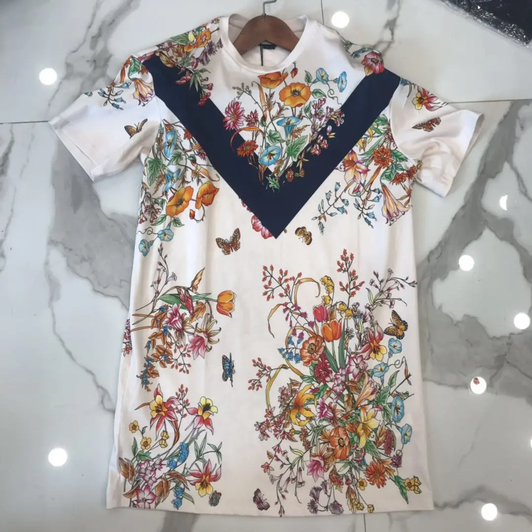 

2019 new women's round neck short-sleeved printed dress vacation loose wild
