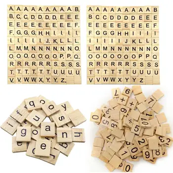

Wooden Scrabble Tiles Black Letters Numbers For Crafts Wood Alphabets Baby Children's Early Education Learning Toys 100PCS/Pack