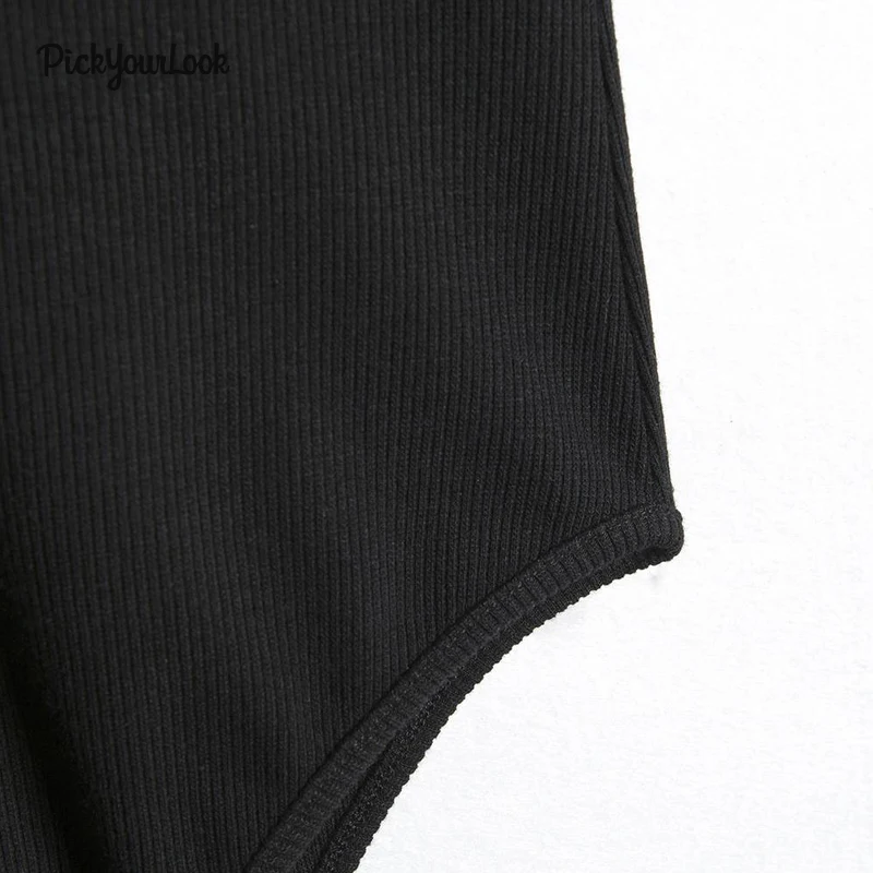 PickyourLook V Neck Knitted Bodysuit Women Plain Ruffles Bodysuits Sleeveless Casual Elegant body mujer Skinny Bodysuits Summer