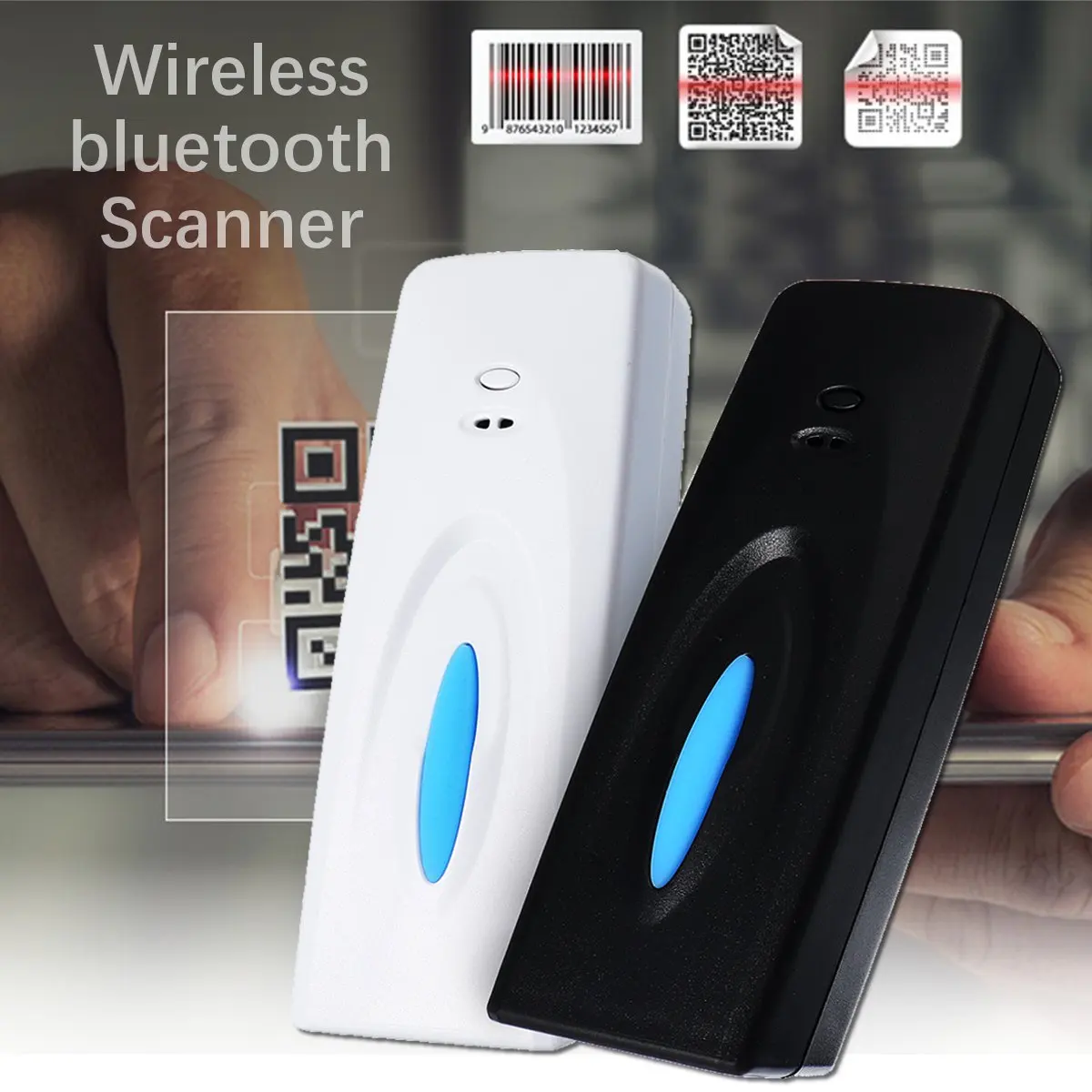 

Wireless Bluetooth Scanner Barcode QR Portable Bar Code Reader Receiver Machine Office Supermarket Cash Register Accessories