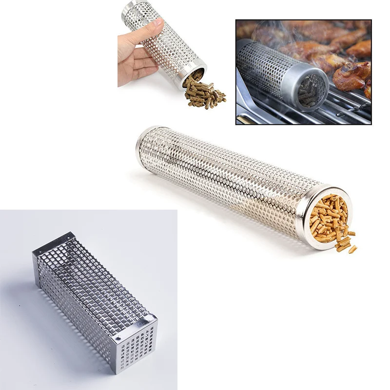 

2019 Newest Smoked Tube Square Tube Hot BBQ Stainless Steel Perforated Mesh Smoker Tube Filter Gadget Hot Cold Smoking BBQ Tools