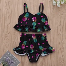 С принтом ананаса Купальник костюм полиэстер детские купальники из двух предметов для девочек купальный костюм для девочек